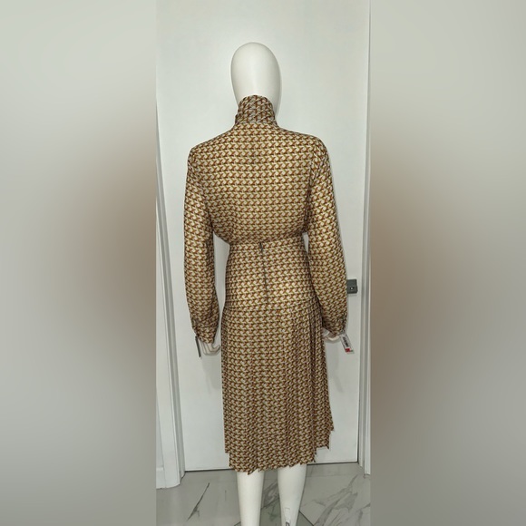 Noir Weave Print Neck Tie Blouse & Pleat Skirt Set - US Size 16 - Picture 7 of 12